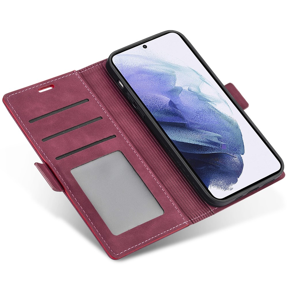 N.BEKUS for Samsung Galaxy S21 Skin Feeling PU Leather Wallet Stand Protective Case - Wine Red-5