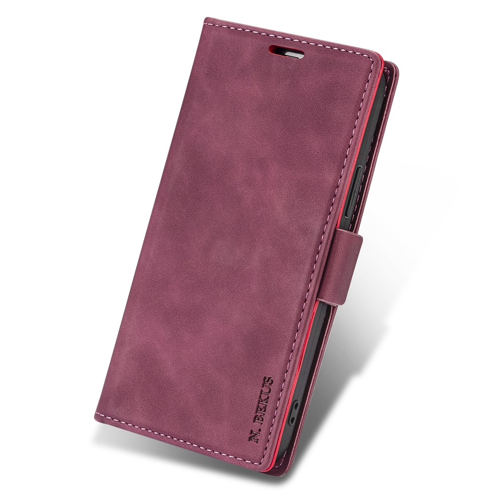 N.BEKUS for Samsung Galaxy S21 Skin Feeling PU Leather Wallet Stand Protective Case - Wine Red-7