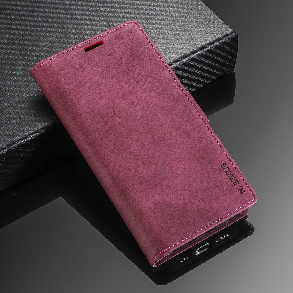 N.BEKUS for Samsung Galaxy S21 Skin Feeling PU Leather Wallet Stand Protective Case - Wine Red-8