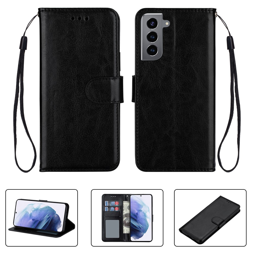 Crazy Horse Texture Leather Shell Wallet Phone Cover for Samsung Galaxy S21+ - Black-1
