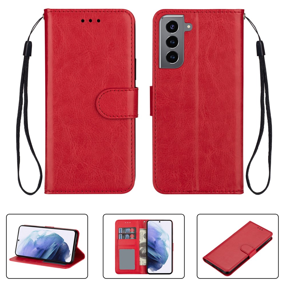 Crazy Horse Texture Leather Shell Wallet Phone Cover for Samsung Galaxy S21+ - Red-1