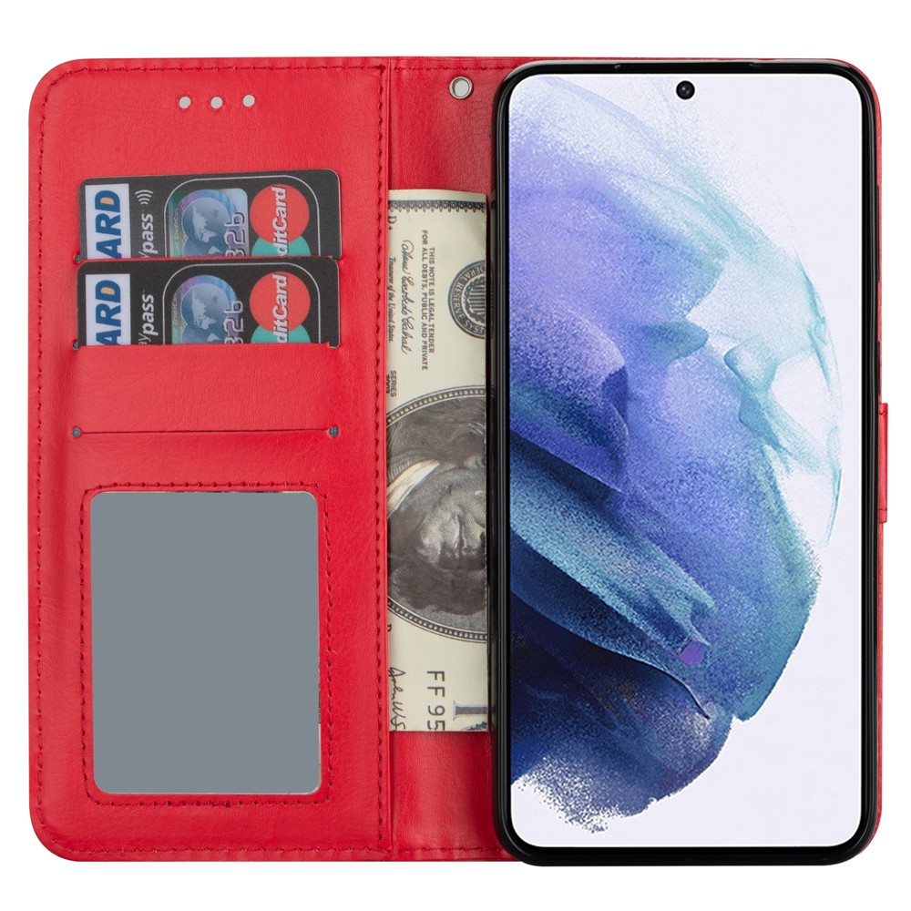 Crazy Horse Texture Leather Shell Wallet Phone Cover for Samsung Galaxy S21+ - Red-4