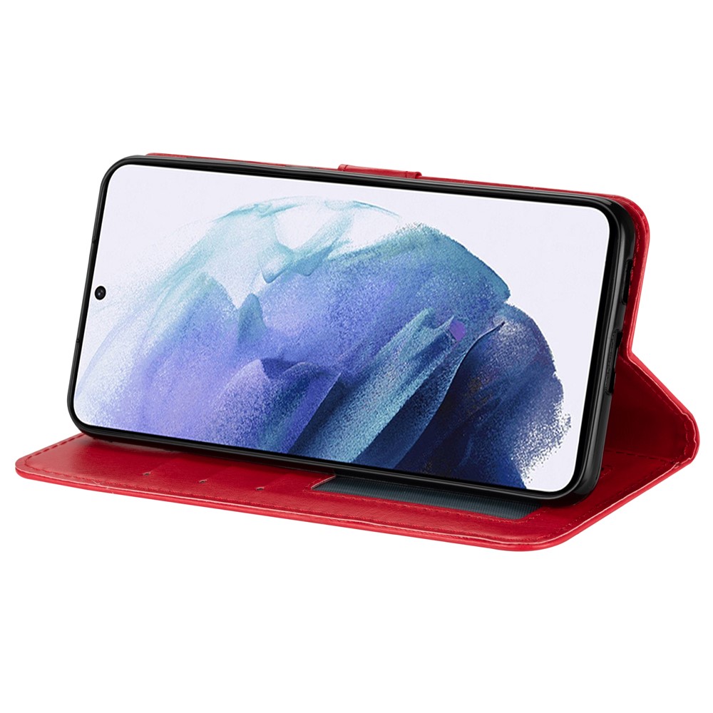 Crazy Horse Texture Leather Shell Wallet Phone Cover for Samsung Galaxy S21+ - Red-5