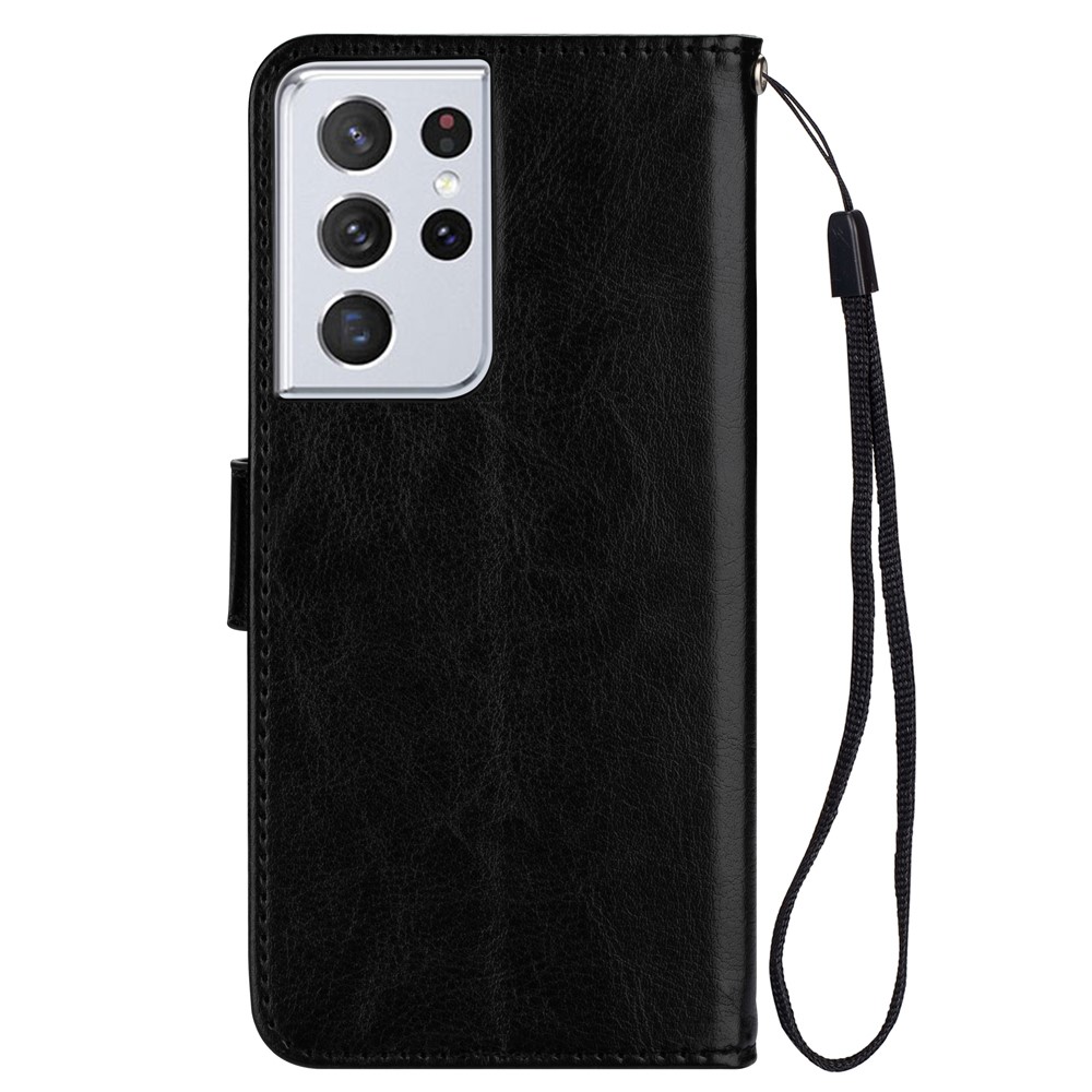 Solid Color Crazy Horse Texture Leather Stand Wallet Cover for Samsung Galaxy S21 Ultra 5G - Black-3