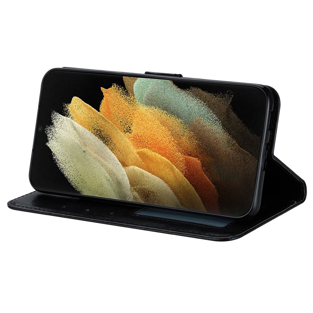 Solid Color Crazy Horse Texture Leather Stand Wallet Cover for Samsung Galaxy S21 Ultra 5G - Black-5