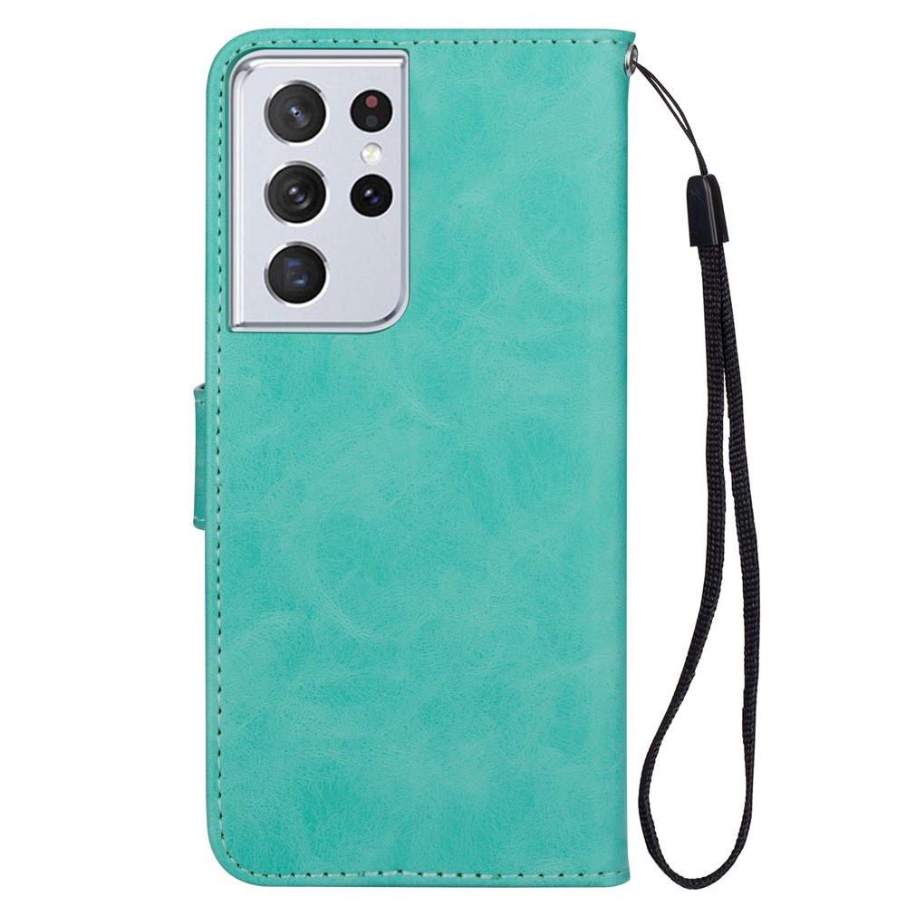 Solid Color Crazy Horse Texture Leather Stand Wallet Cover for Samsung Galaxy S21 Ultra 5G - Cyan-3