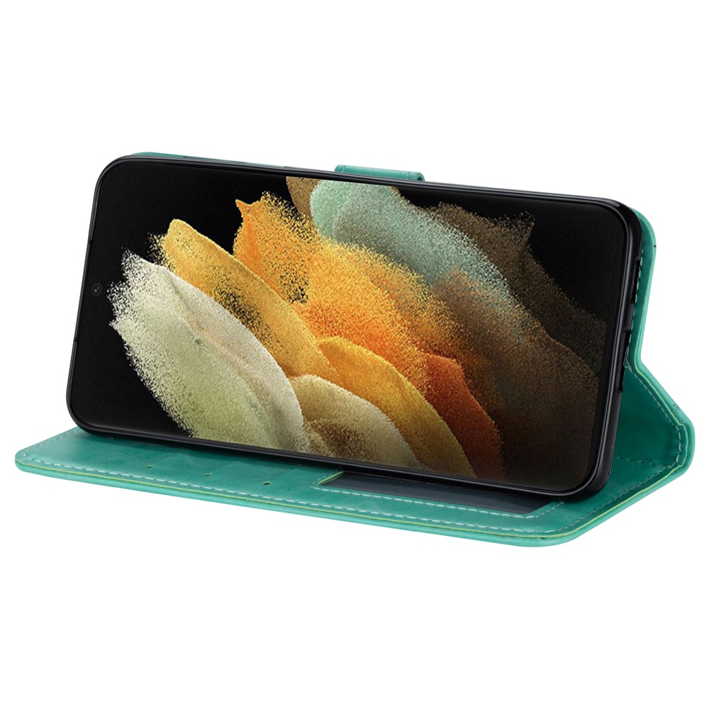 Solid Color Crazy Horse Texture Leather Stand Wallet Cover for Samsung Galaxy S21 Ultra 5G - Cyan-5