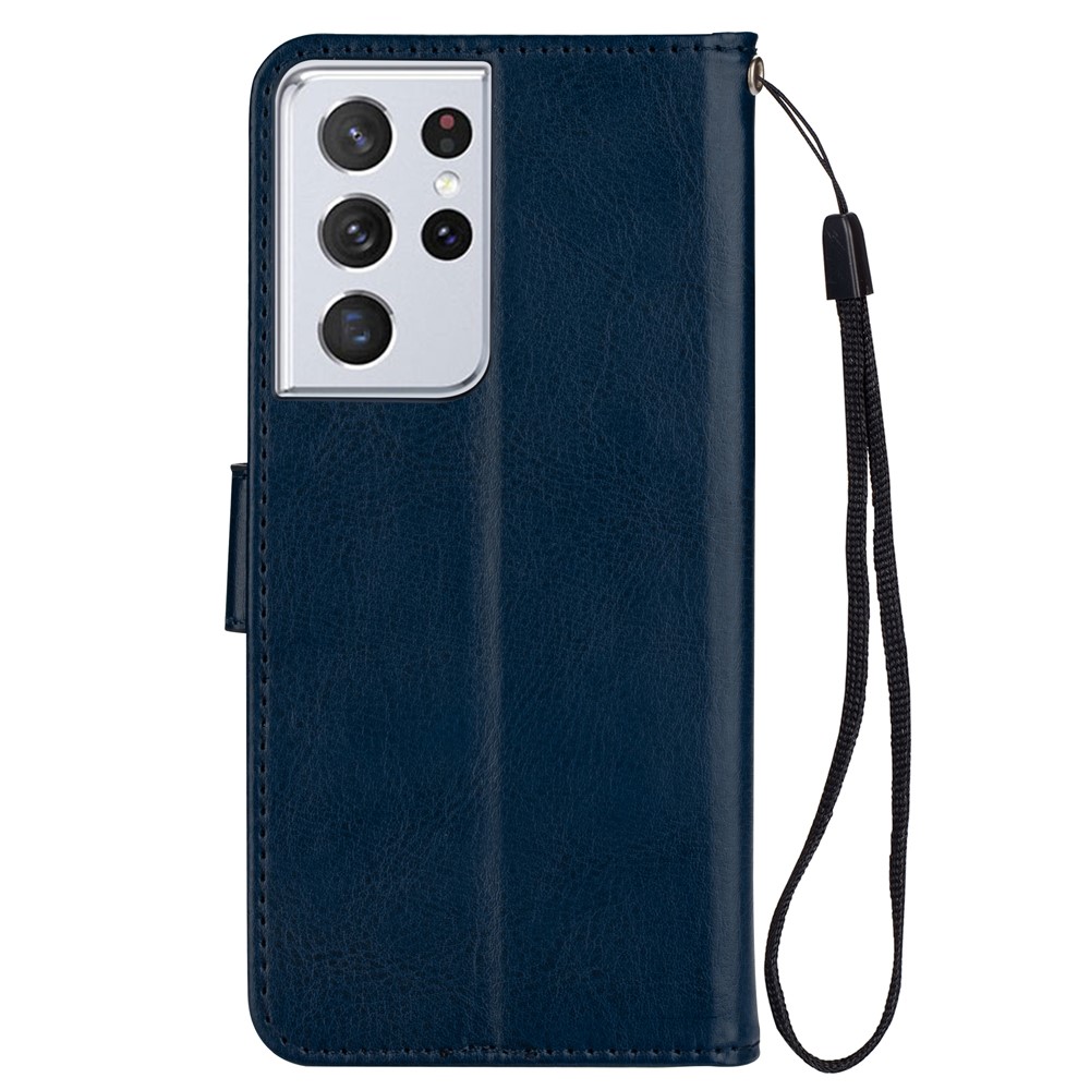 Solid Color Crazy Horse Texture Leather Stand Wallet Cover for Samsung Galaxy S21 Ultra 5G - Blue-3