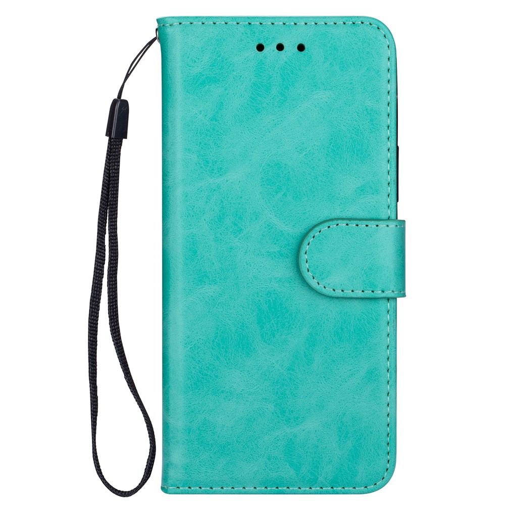 Solid Color Crazy Horse Texture Leather Stand Wallet Shell for Samsung Galaxy S21 5G - Cyan-2