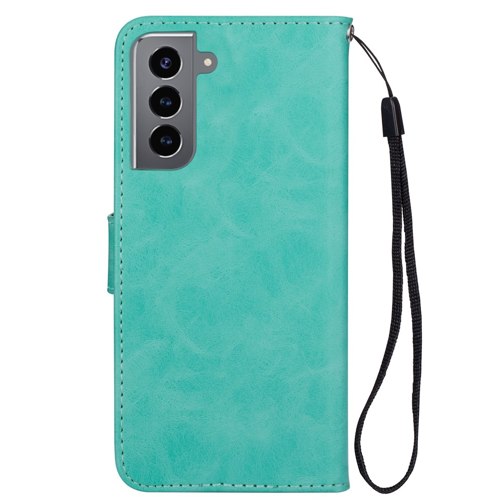 Solid Color Crazy Horse Texture Leather Stand Wallet Shell for Samsung Galaxy S21 5G - Cyan-3