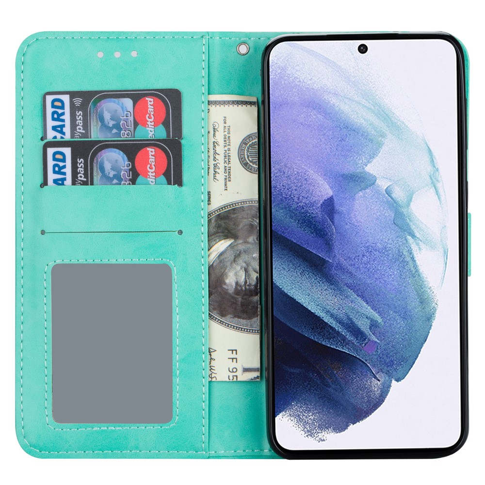 Solid Color Crazy Horse Texture Leather Stand Wallet Shell for Samsung Galaxy S21 5G - Cyan-4