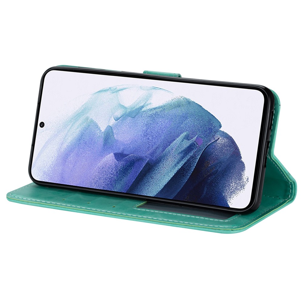 Solid Color Crazy Horse Texture Leather Stand Wallet Shell for Samsung Galaxy S21 5G - Cyan-5