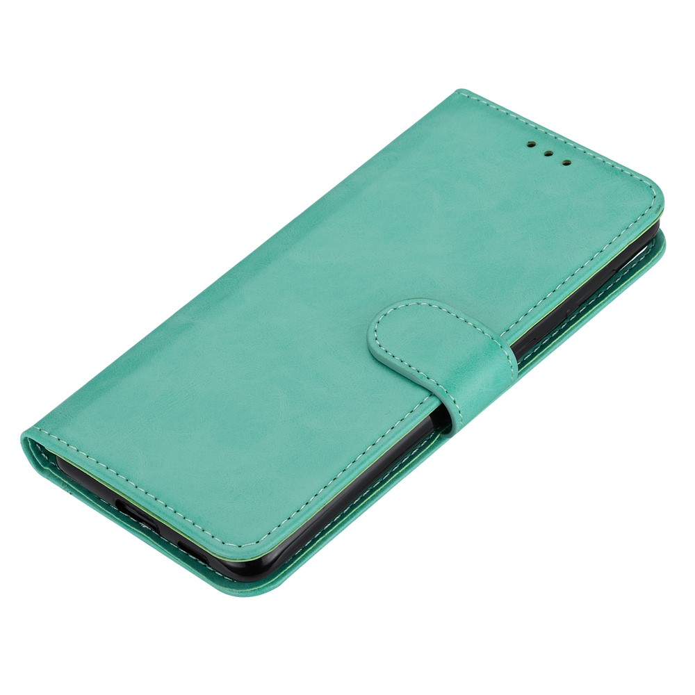 Solid Color Crazy Horse Texture Leather Stand Wallet Shell for Samsung Galaxy S21 5G - Cyan-6