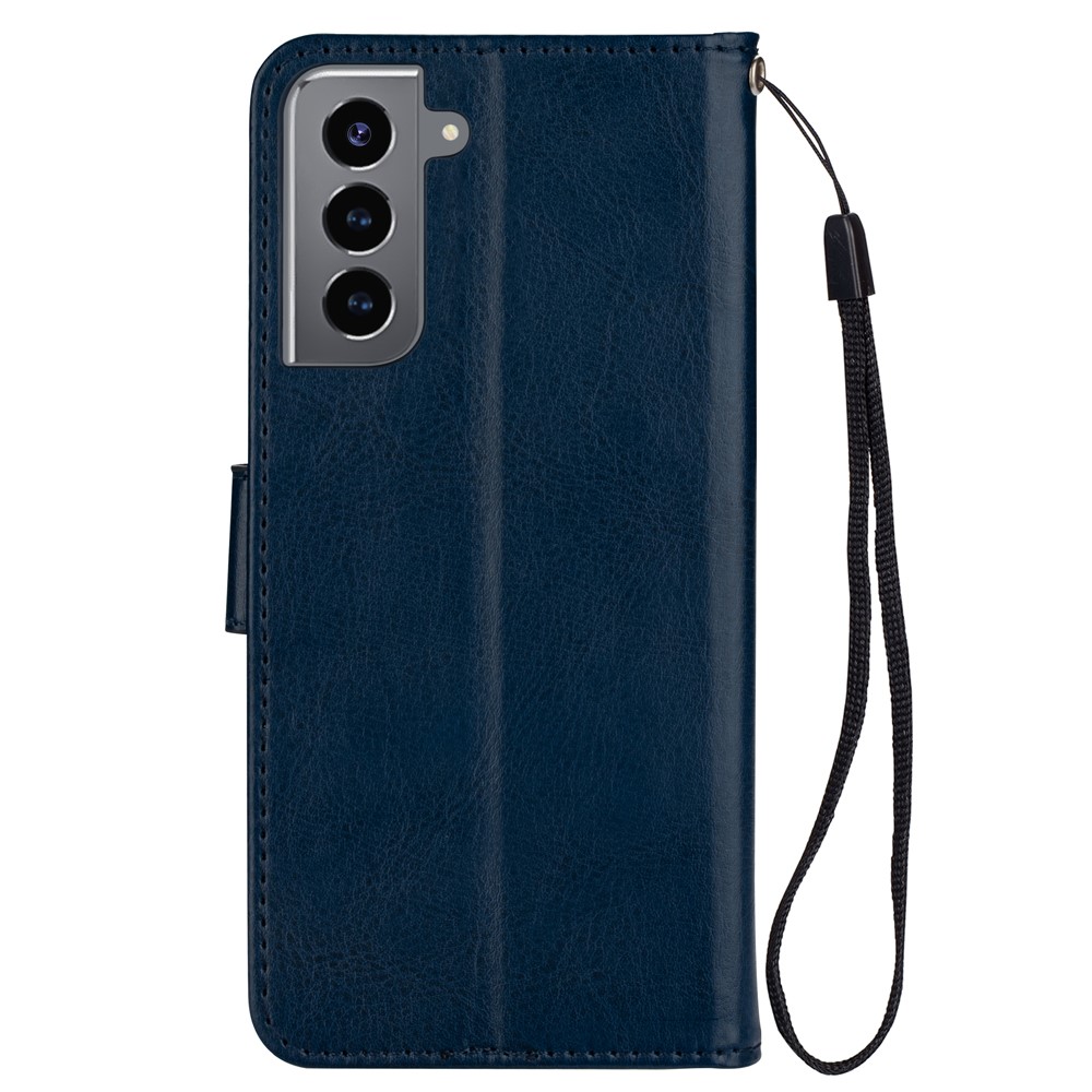 Solid Color Crazy Horse Texture Leather Stand Wallet Shell for Samsung Galaxy S21 5G - Blue-3