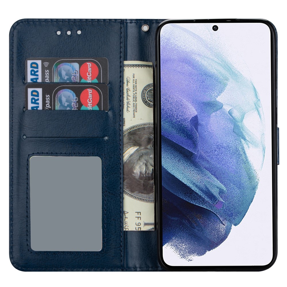 Solid Color Crazy Horse Texture Leather Stand Wallet Shell for Samsung Galaxy S21 5G - Blue-4