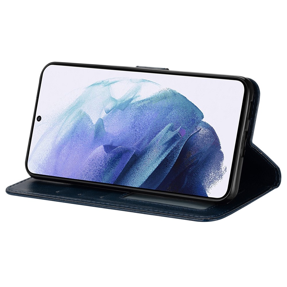 Solid Color Crazy Horse Texture Leather Stand Wallet Shell for Samsung Galaxy S21 5G - Blue-5