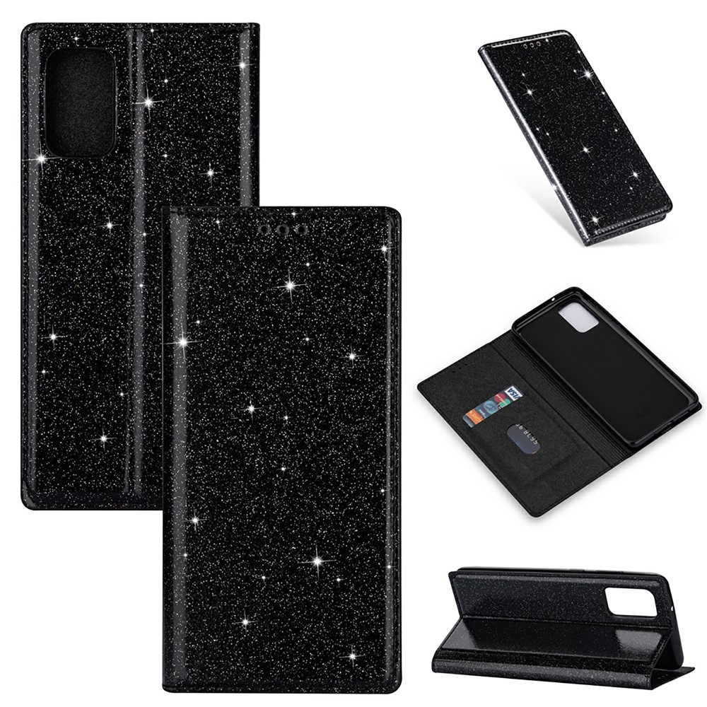 Flash Powder Auto-absorbed Leather Stand Shell for Samsung Galaxy M31s Case - Black-1