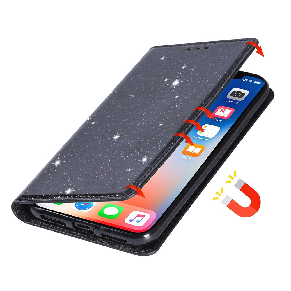 Flash Powder Auto-absorbed Leather Stand Shell for Samsung Galaxy M31s Case - Black-8