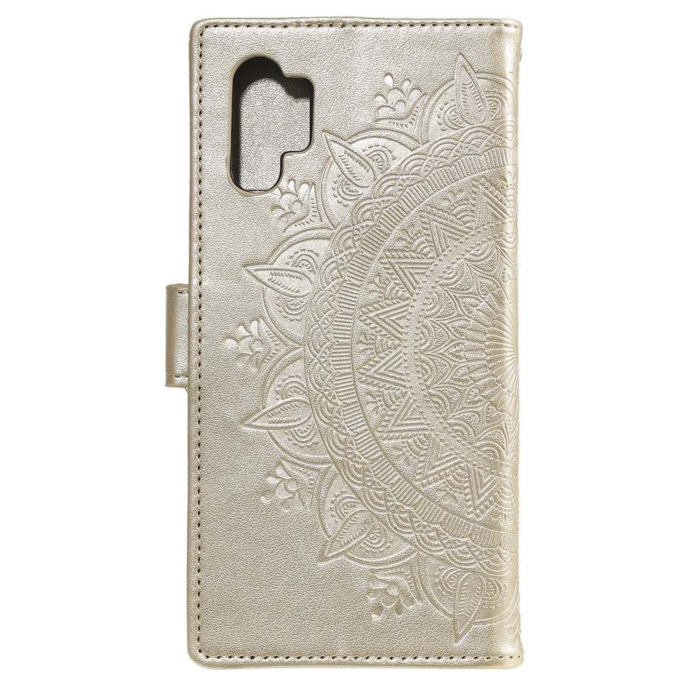 Imprinted Mandala Flower Wallet Leather Case with Strap for Samsung Galaxy A32 5G - Gold-3