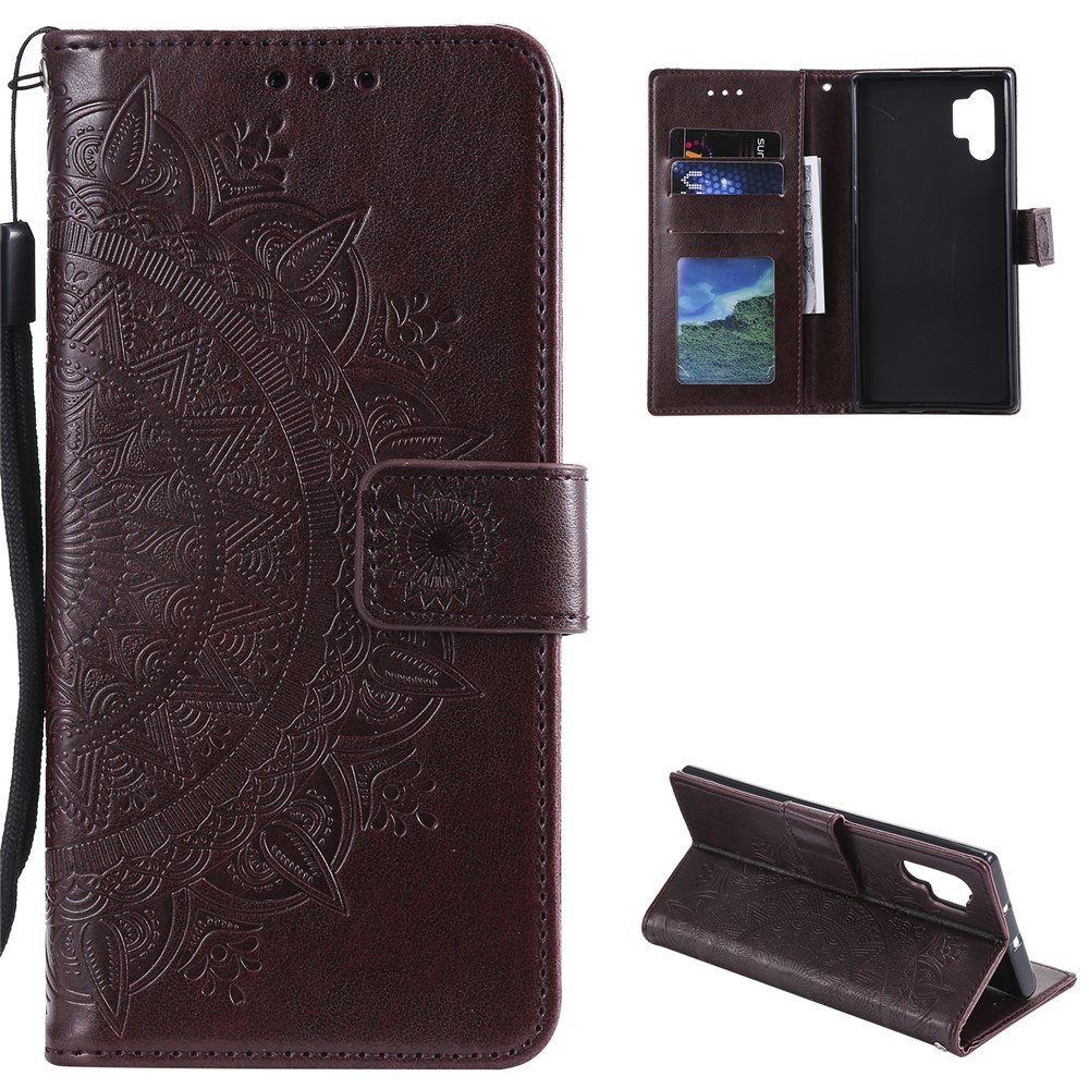 Imprinted Mandala Flower Wallet Leather Case with Strap for Samsung Galaxy A32 5G - Brown-1