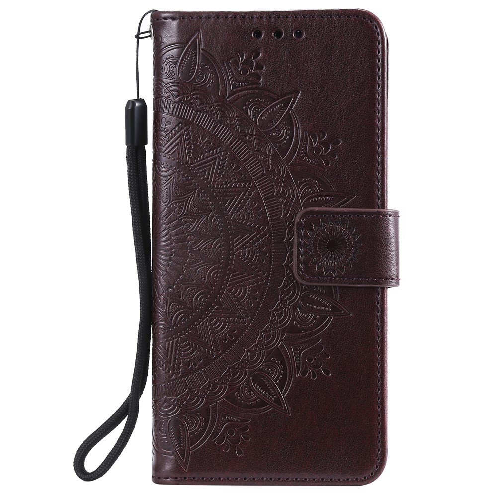 Bedruckte Mandala Flower Wallet Standfunktion Ledertasche Mit Gurt Für Samsung Galaxy A32 5G - Braun