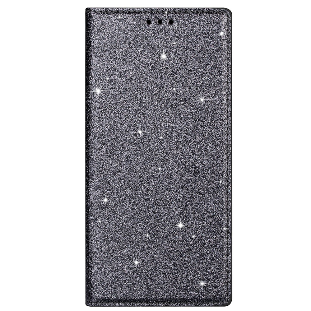 Flash Powder Auto-absorbed Leather Shell for Samsung Galaxy M51 Stand Case - Grey-3