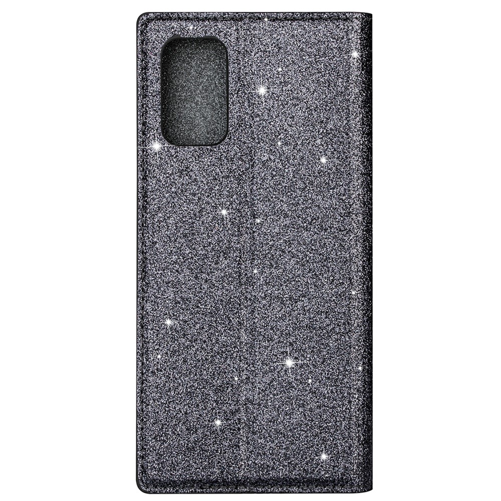 Flash Powder Auto-absorbed Leather Shell for Samsung Galaxy M51 Stand Case - Grey-4