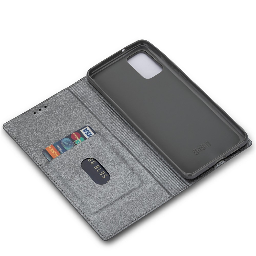 Flash Powder Auto-absorbed Leather Shell for Samsung Galaxy M51 Stand Case - Grey-5