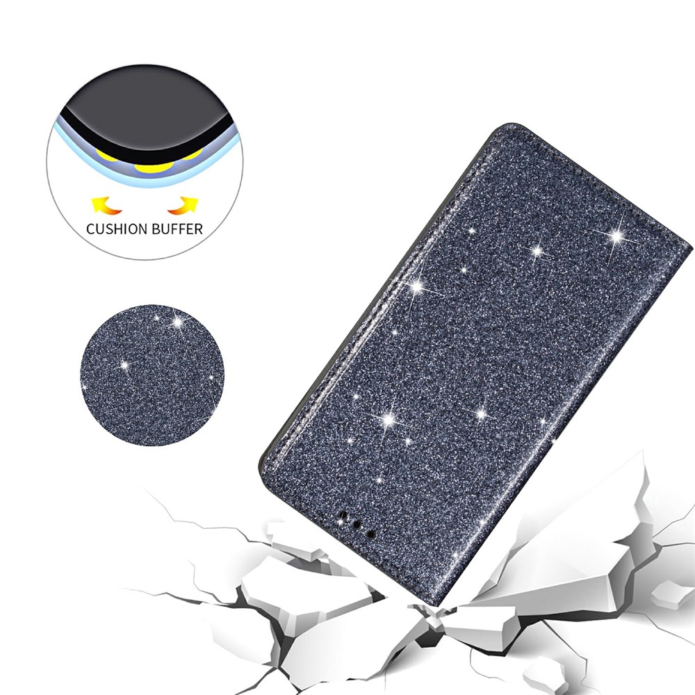 Flash Powder Auto-absorbed Leather Shell for Samsung Galaxy M51 Stand Case - Grey-7