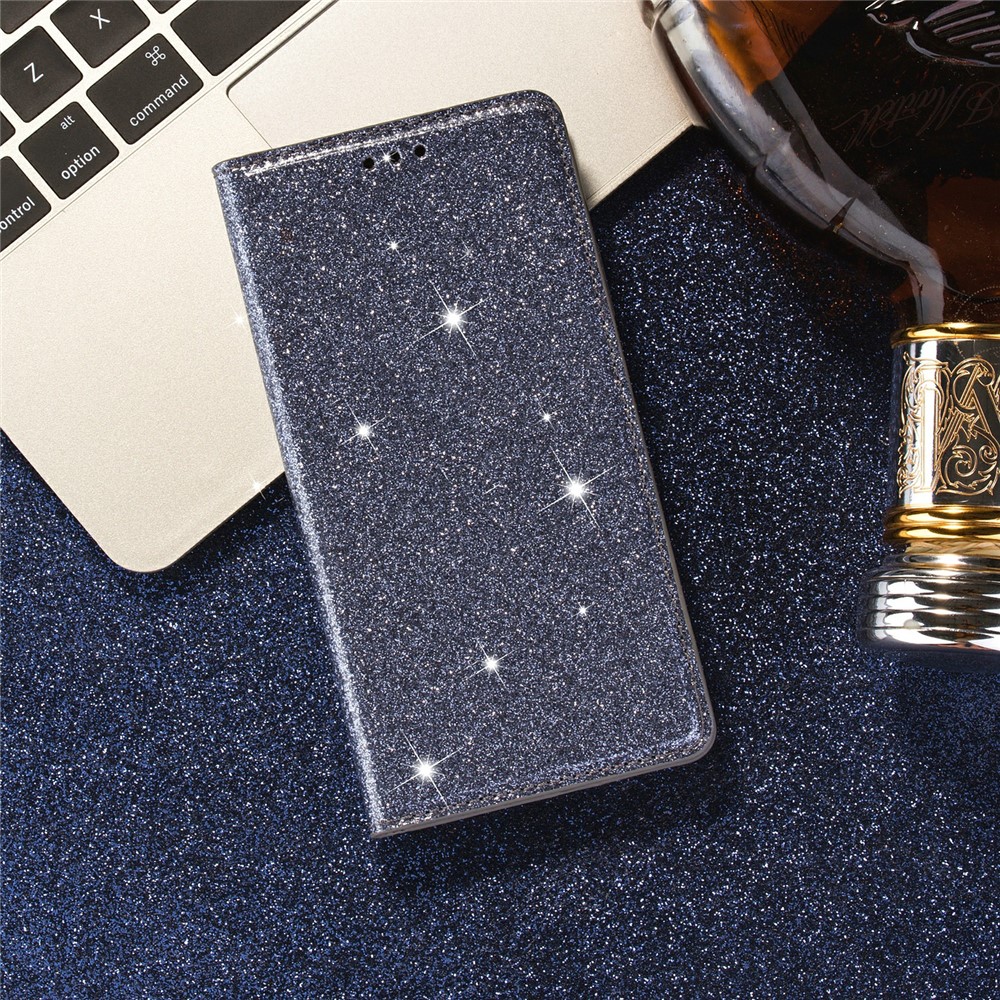 Flash Powder Auto-absorbed Leather Shell for Samsung Galaxy M51 Stand Case - Grey-9