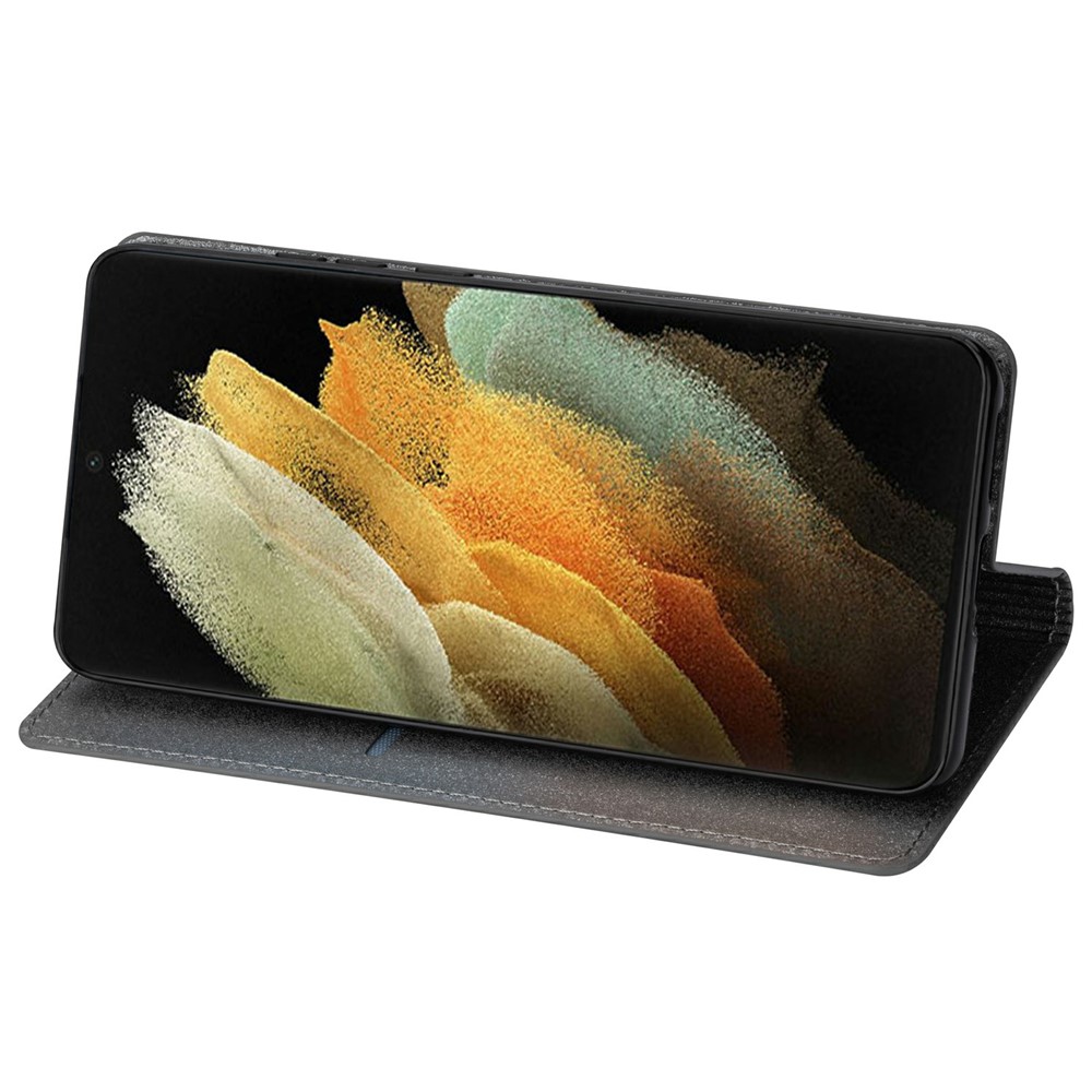 Flash Powder Auto-absorbed Ultra-thin Leather Shell for Samsung Galaxy S21 Ultra 5G - Grey-5