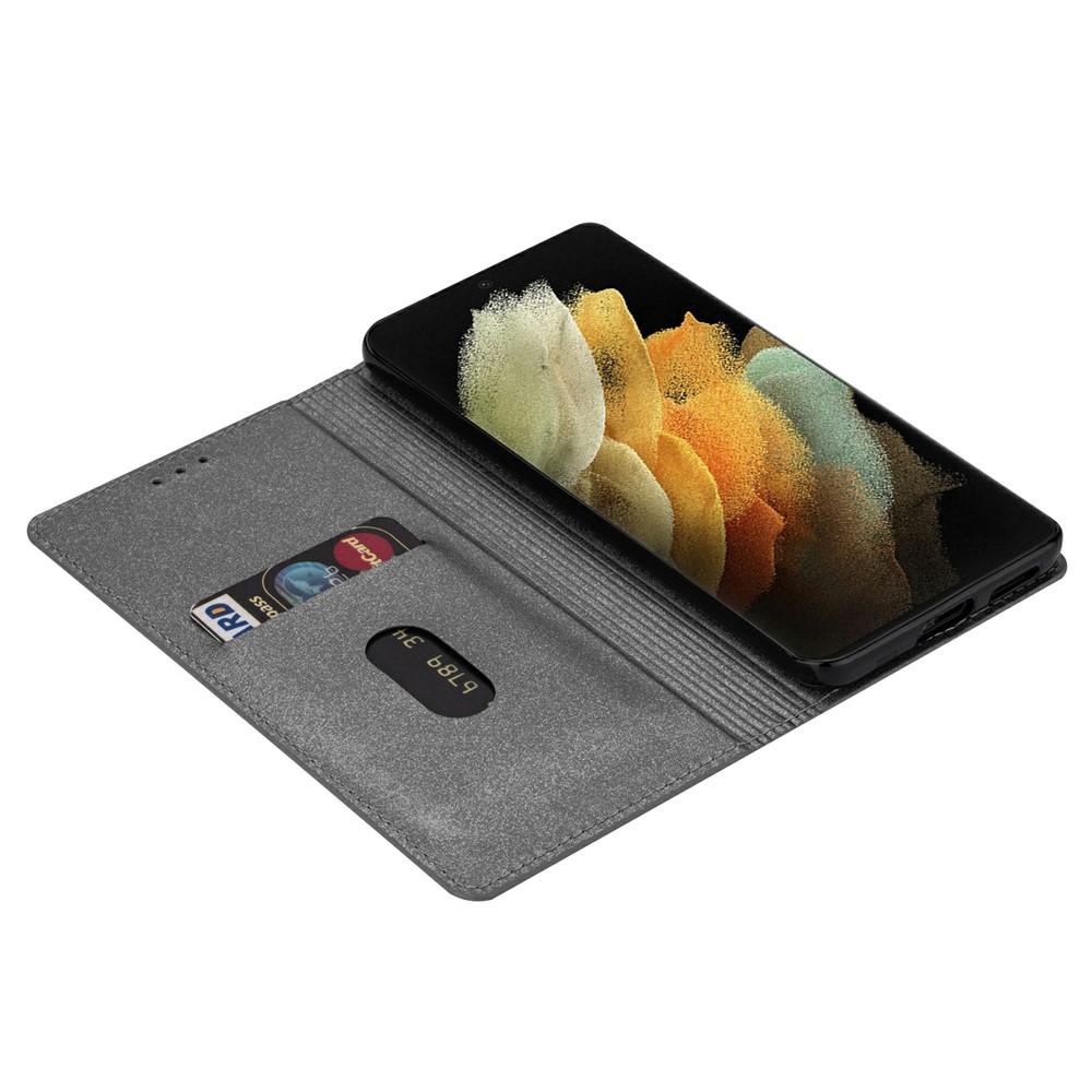 Flash Powder Auto-absorbed Ultra-thin Leather Shell for Samsung Galaxy S21 Ultra 5G - Grey-6