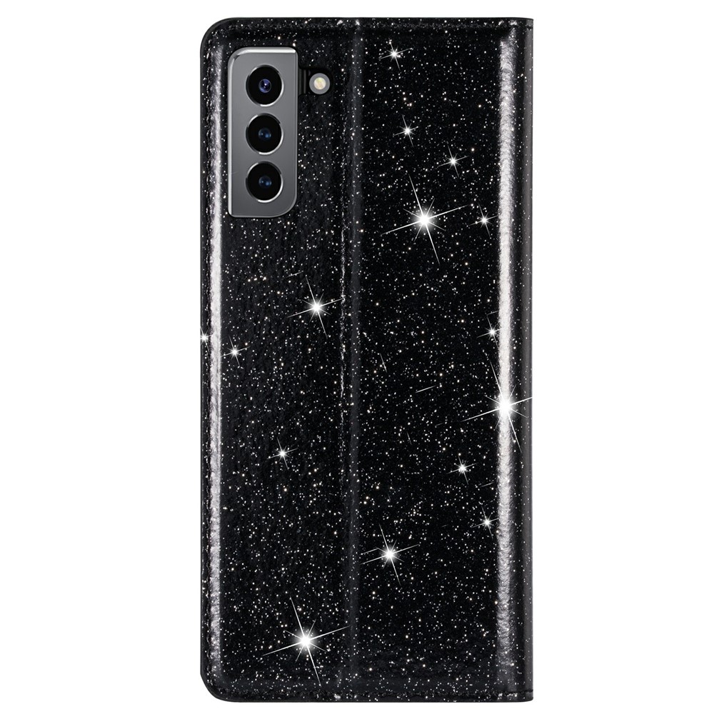 For Samsung Galaxy S21+ Flash Powder Auto-absorbed Ultra-thin Leather Stand Case - Black-2