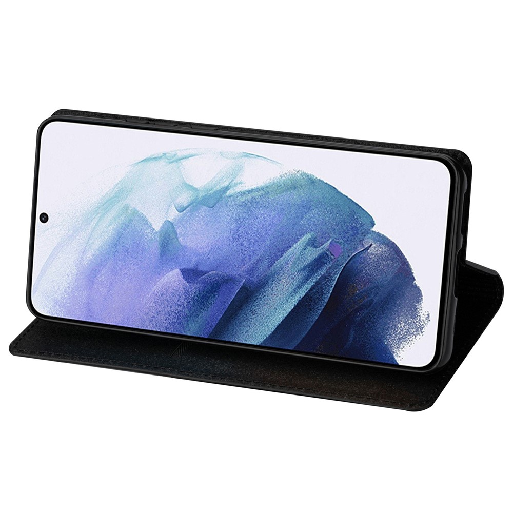 For Samsung Galaxy S21+ Flash Powder Auto-absorbed Ultra-thin Leather Stand Case - Black-5