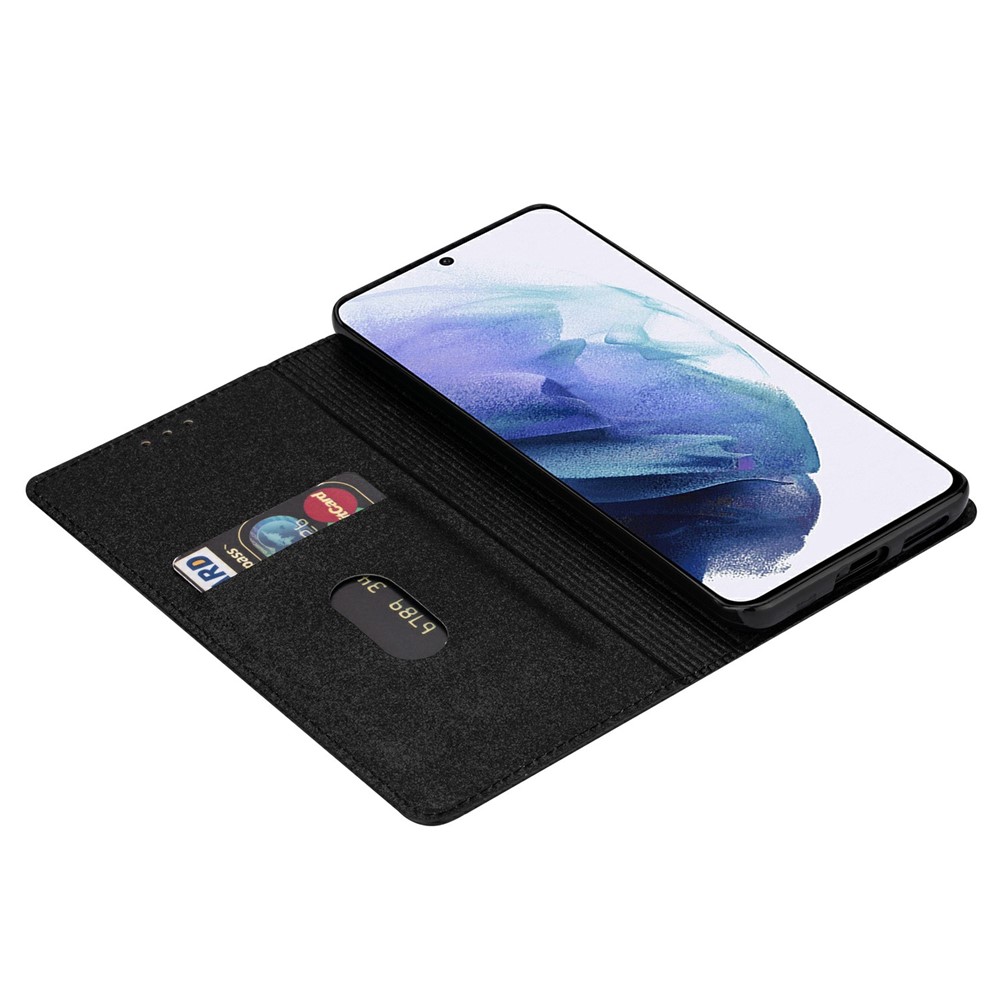 For Samsung Galaxy S21+ Flash Powder Auto-absorbed Ultra-thin Leather Stand Case - Black-6
