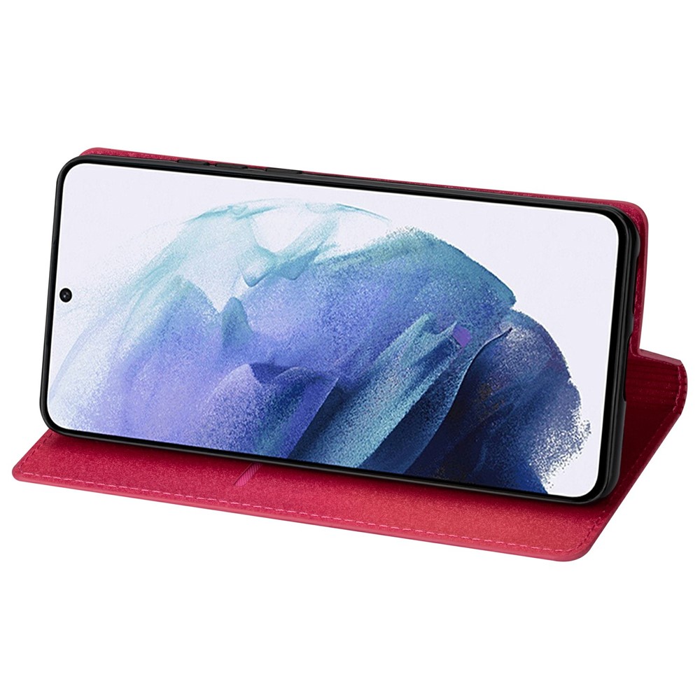 For Samsung Galaxy S21+ Flash Powder Auto-absorbed Ultra-thin Leather Stand Case - Rose-5