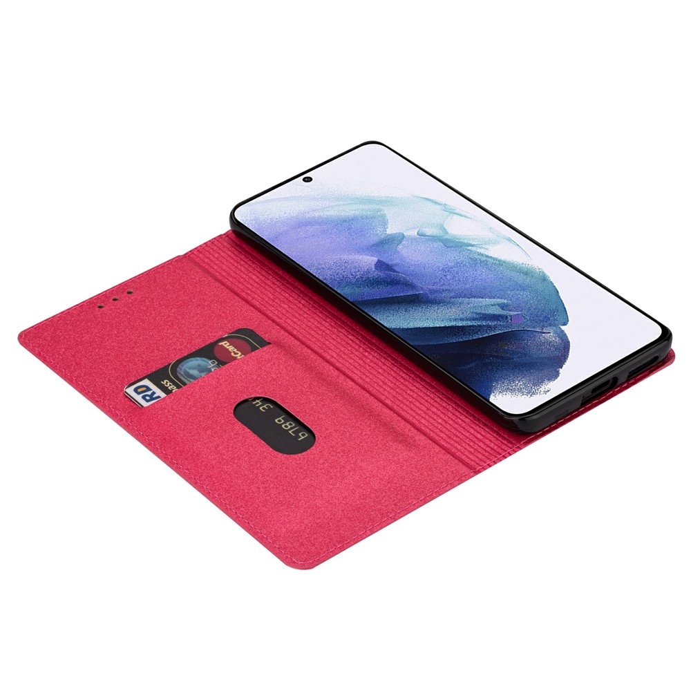 For Samsung Galaxy S21+ Flash Powder Auto-absorbed Ultra-thin Leather Stand Case - Rose-6