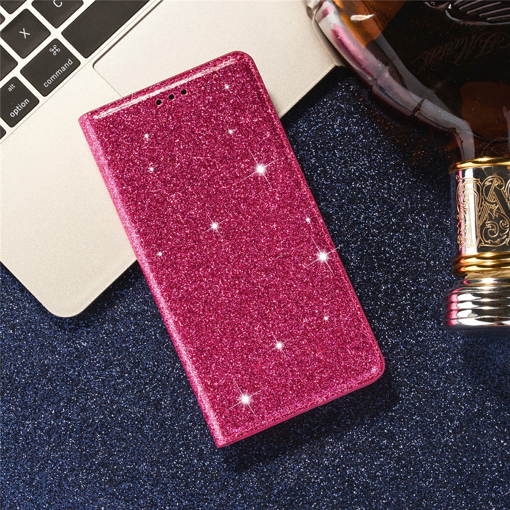 For Samsung Galaxy S21+ Flash Powder Auto-absorbed Ultra-thin Leather Stand Case - Rose-9