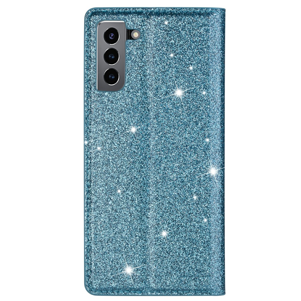 For Samsung Galaxy S21+ Flash Powder Auto-absorbed Ultra-thin Leather Stand Case - Green-2