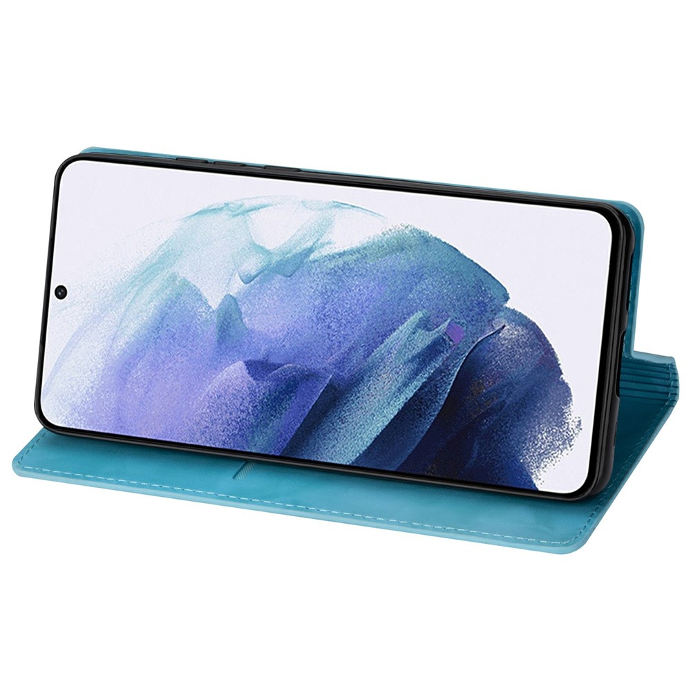 For Samsung Galaxy S21+ Flash Powder Auto-absorbed Ultra-thin Leather Stand Case - Green-4