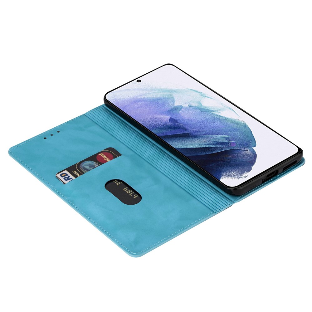 For Samsung Galaxy S21+ Flash Powder Auto-absorbed Ultra-thin Leather Stand Case - Green-5