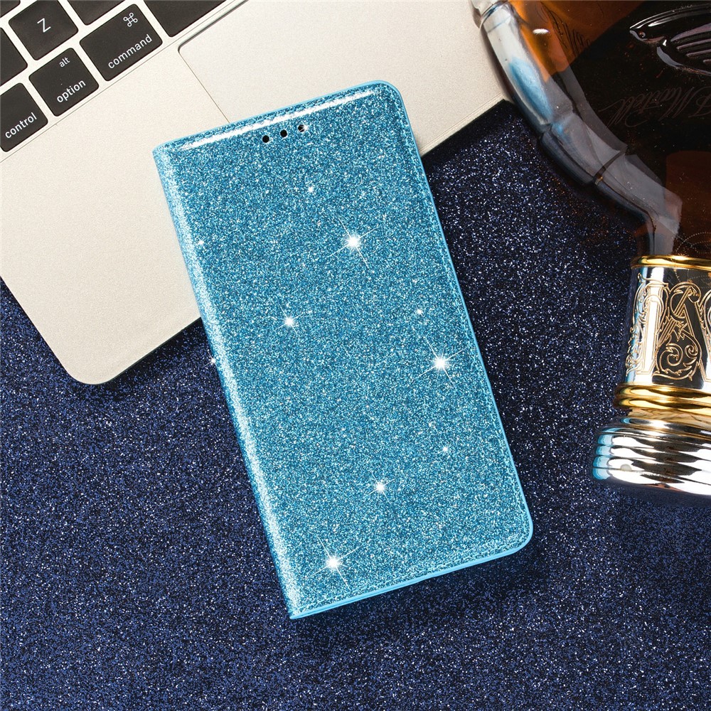 For Samsung Galaxy S21+ Flash Powder Auto-absorbed Ultra-thin Leather Stand Case - Green-8