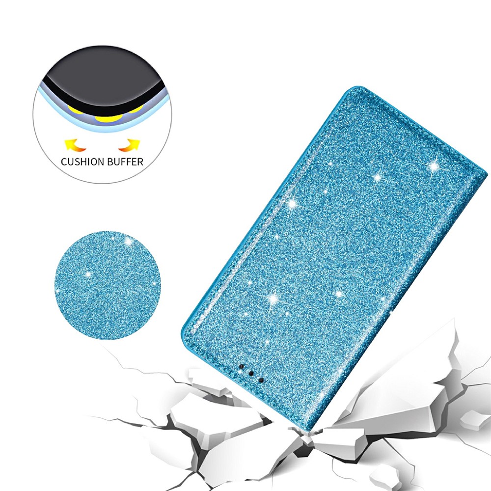 For Samsung Galaxy S21+ Flash Powder Auto-absorbed Ultra-thin Leather Stand Case - Green-9