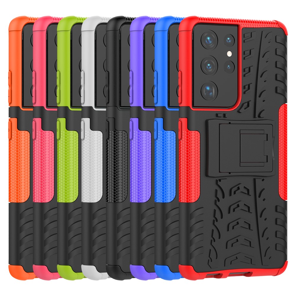 Foldable Kickstand for Samsung Galaxy S21 Ultra 5G Cool Tyre PC + TPU Hybrid Shell Case - Black-10