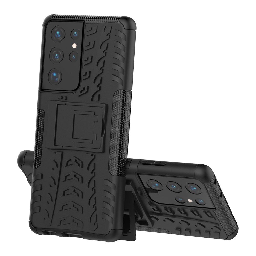 Foldable Kickstand for Samsung Galaxy S21 Ultra 5G Cool Tyre PC + TPU Hybrid Shell Case - Black-2