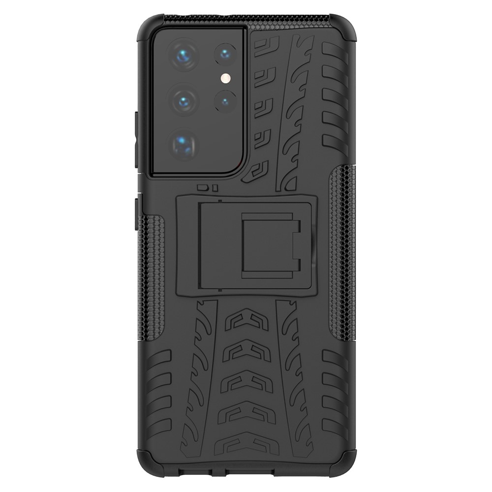 Foldable Kickstand for Samsung Galaxy S21 Ultra 5G Cool Tyre PC + TPU Hybrid Shell Case - Black-3