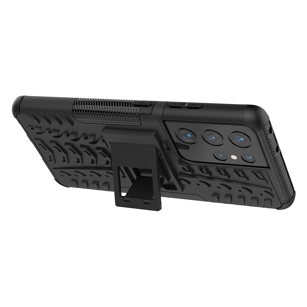 Kickstand Pieghevole Per Samsung Galaxy S21 Ultra 5G Cool Pneumatico PC + Custodia Per Shell Ibrida TPU - Nero