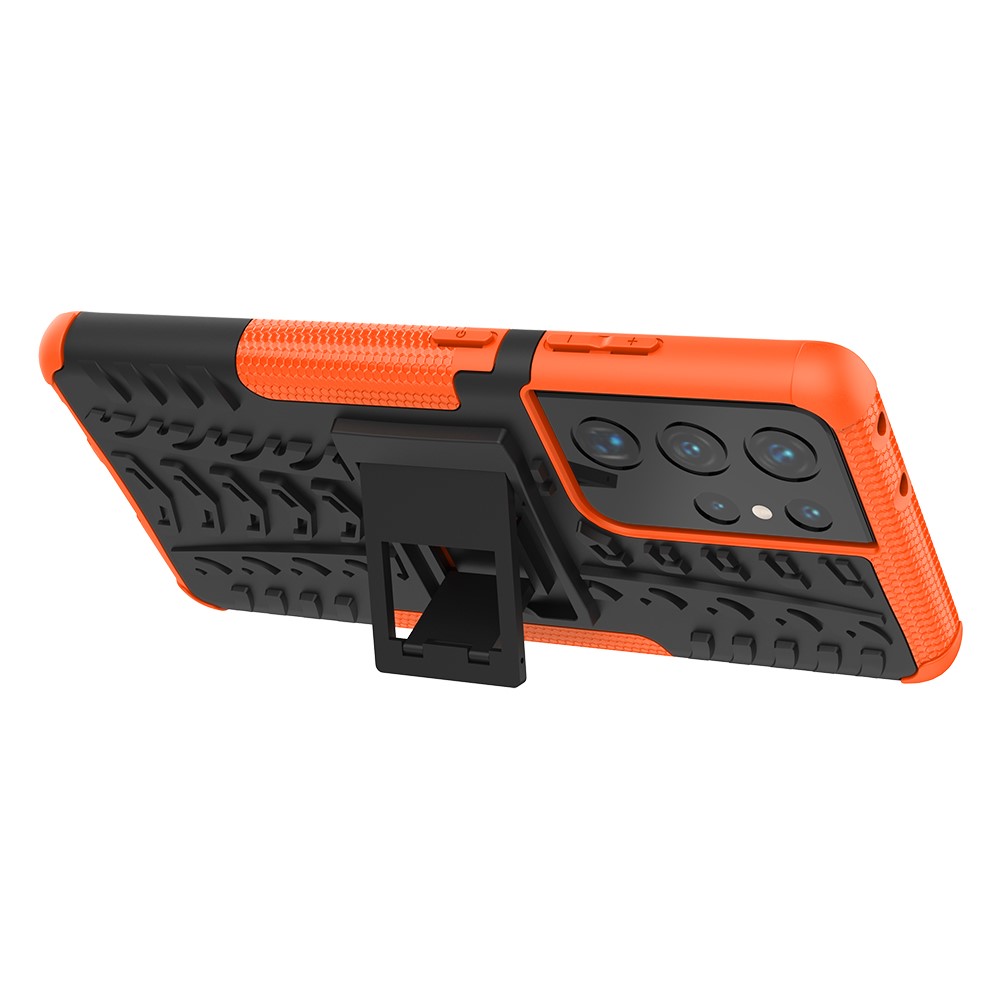 Foldable Kickstand for Samsung Galaxy S21 Ultra 5G Cool Tyre PC + TPU Hybrid Shell Case - Orange-6