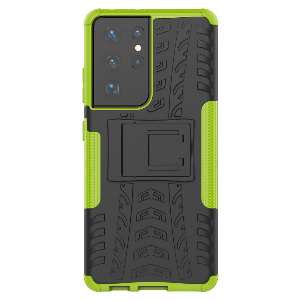 Foldable Kickstand for Samsung Galaxy S21 Ultra 5G Cool Tyre PC + TPU Hybrid Shell Case - Green-3