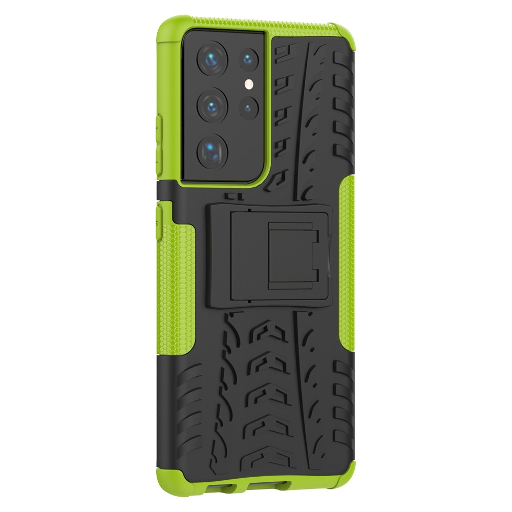 Foldable Kickstand for Samsung Galaxy S21 Ultra 5G Cool Tyre PC + TPU Hybrid Shell Case - Green-5